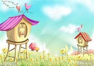 Tranh vector ngôi nhà mái hồng