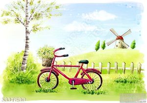 Tranh  xe đạp đỏ psd