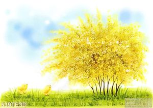 Tranh vector chú gà con và hoa vàng