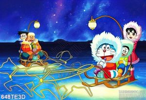 Tranh 3D Doremon trượt tuyết