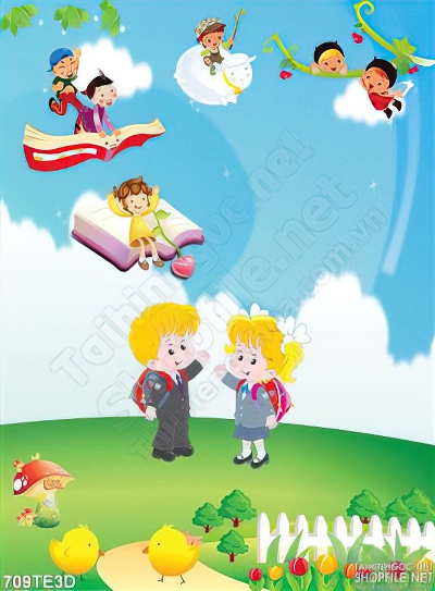 Tranh tường em bé trò chuyện