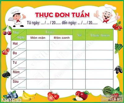 Tranh tường thực đơn tuần cho bé