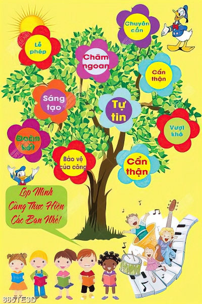Tranh bé khoẻ bé ngoan trang trí trường mẫu giáo chất lượng cao