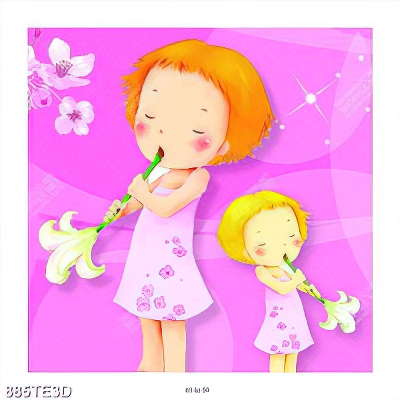 Tranh bé thổi kèn treo phòng bé độc đáo