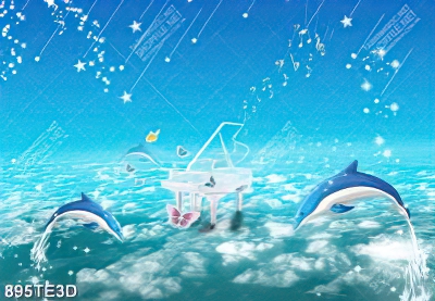 Tranh 3D cá heo đại dương trang trí phòng bé