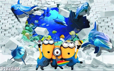 Tranh tường 3D cá heo trang trí phòng em bé