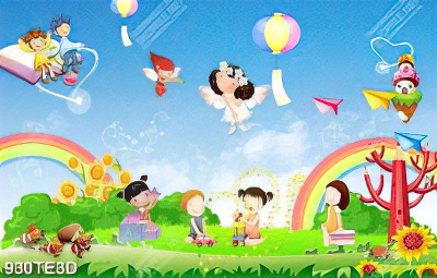Tranh trẻ em vui chơi trang trí tường mẫu giáo đẹp