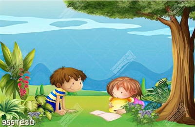 Tranh em bé trong công viên xanh file psd