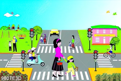 Tranh bé tham gia an toàn giao thông trang trí tường mẫu giáo