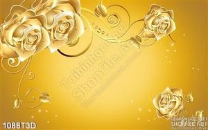 Tranh 3D hoa hồng gold cổ điển trang trí