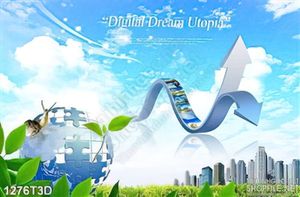 Tranh 3D bầu trời xanh