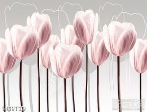 Tranh 3d  trang trí những bông hoa tulip màu hồng