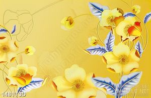 Tranh 3d nghệ thuật những chiếc lá xanh bên hoa vàng