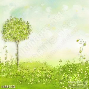 Tranh 3d nghệ thuật đồng cỏ xanh hoa trắng bát ngát