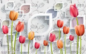 Tranh 3d treo tường  những bông hoa tulip khoe sắc