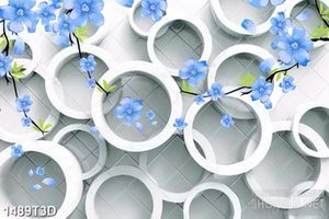 Tranh 3d nghệ thuật cánh hoa anh đào màu xanh dương