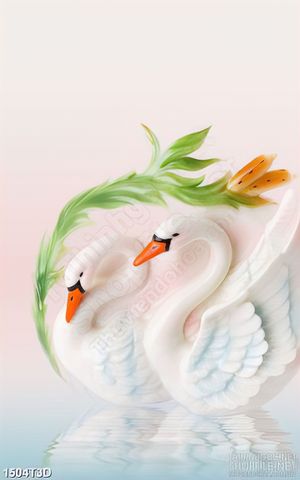 Tranh 3d treo tường đôi thiên nga trắng trong hồ nước