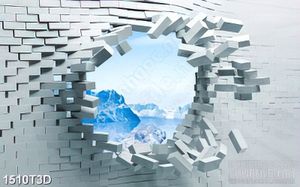 Tranh 3d dán tường phong cảnh sau bức tường trắng