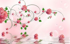 Tranh 3d  trang trí những bông hoa hồng trên mặt nước