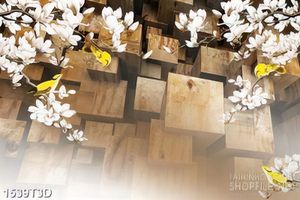 Tranh 3d  trang trí những chú chim vàng trên cành hoa