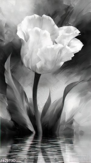 Tranh 3d nghệ thuật bông hoa tulip màu đen trắng psd