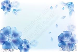 Tranh 3d nghệ thuật những bông hoa màu xanh lam nở rộ