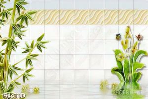Tranh 3d treo tường cây tre và hoa sứ trong hồ nước