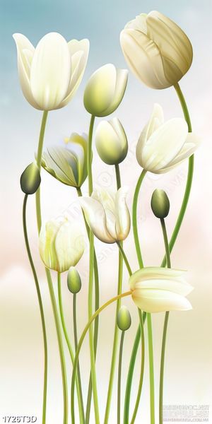 Tranh 3d dán tường những bông hoa tulip đu đưa trong gió