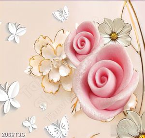 Tranh 3d  trang trí bông hoa hồng nhung và đàn bướm