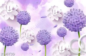 Tranh 3d nghệ thuật vườn hoa cẩm tú cầu màu tím xinh đẹp