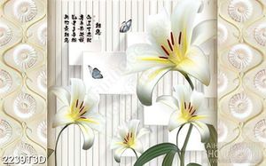 Tranh 3d treo tường cành hoa ly trắng bên đàn bướm xinh