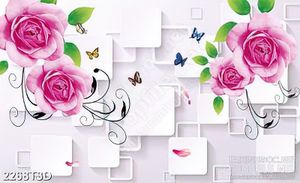 Tranh 3d treo tường bông hoa hồng nhung và ô hình vuông