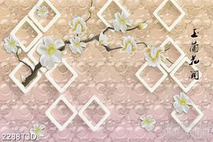 Tranh 3d treo tường hoa mộc lan trắng và ô hình vuông