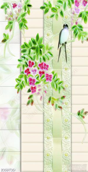Tranh 3d  trang trí cành hoa mộc lan khoe sắc bên chú chim