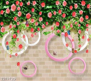 Tranh 3d treo tường hoa hồng dây leo và đàn bướm xinh
