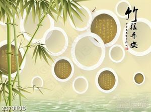 Tranh 3d  trang trí hàng tre xanh trên mặt nước lấp lánh