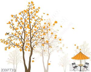 Tranh 3d nghệ thuật đàn chim hót vang trong khu rừng vàng