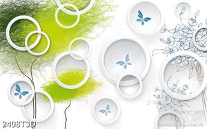Tranh 3d treo tường đàn bướm xanh bên những tán lá xanh