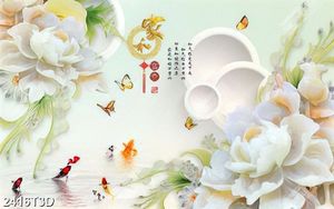 Tranh treo tường 3D hoa hồng cá chép in uv