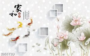Tranh hoa sen và cá chép thư pháp chất lượng cao