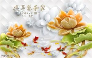 Tranh gắn tường hoa sen và cá chép giả ngọc in kính