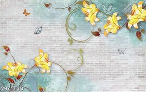 Tranh dán tường hoa và bướm nền màu trẻ trung