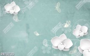 Tranh gắn tường hoa lan trắng nền xanh đẹp