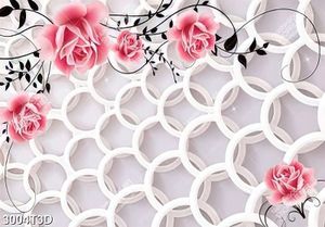 Tranh hoa hồng  và họa tiết vòng tròn trang trí bếp