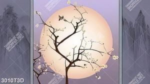 Tranh phong thủy cành hoa bên mặt trăng