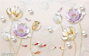 Tranh phòng khách hoa sen cá chép đính ngọc đẹp