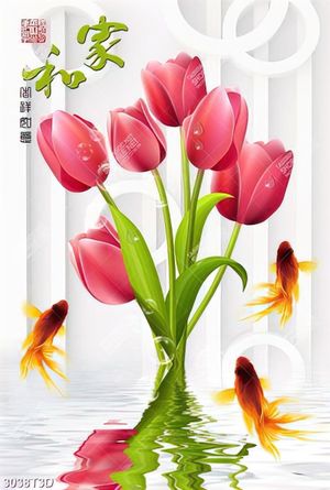 Tranh trang trí nội thất hoa tulip đẹp in kính