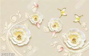 Tranh lụa hoa trắng trang trí phòng ngủ sang trọng