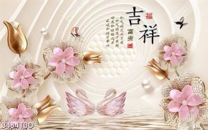 Tranh lụa thiên nga và hoa 3D  khảm ngọc đẹp chất lượng cao