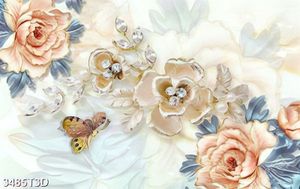Tranh lụa hoa cẩm chướng và bướm đính ngọc trai